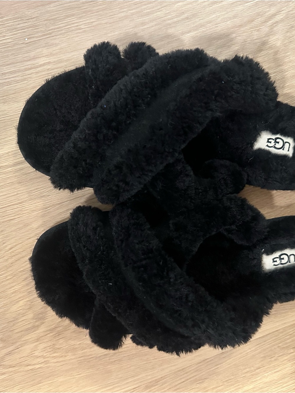 UGG Black Fluff Sandal - Cozy Faux Shearling Slides